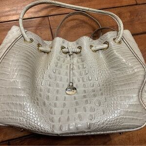 Brahmin Cream Crocodile-Embossed Shoulder Bag